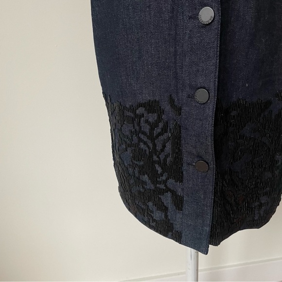 All Saints ALLSAINTS Blue Swyni Denim Hand Beaded Jean Pencil Skirt EUC Size 4 - Picture 9 of 12